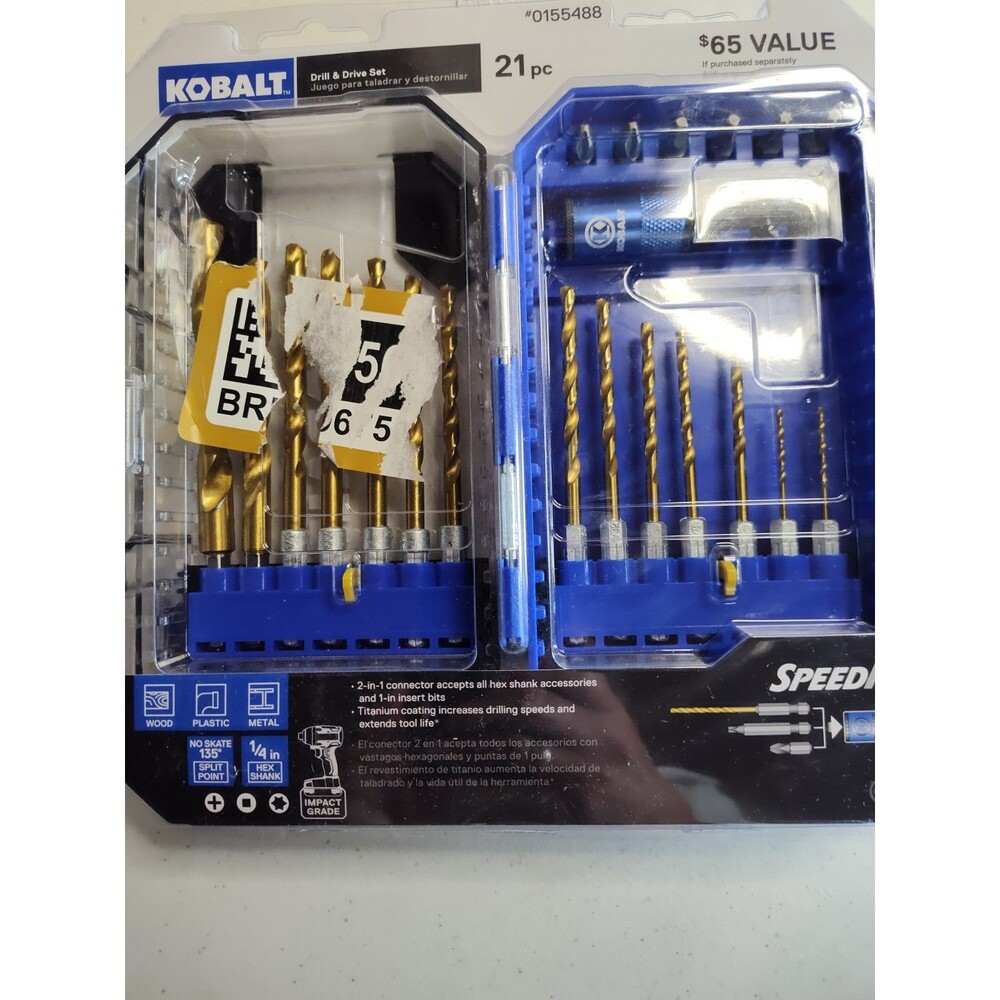 Kobalt 21 Piece Titanium Drill & Drive Bit Set #0155488 SpeedFit NEW Sealed (704